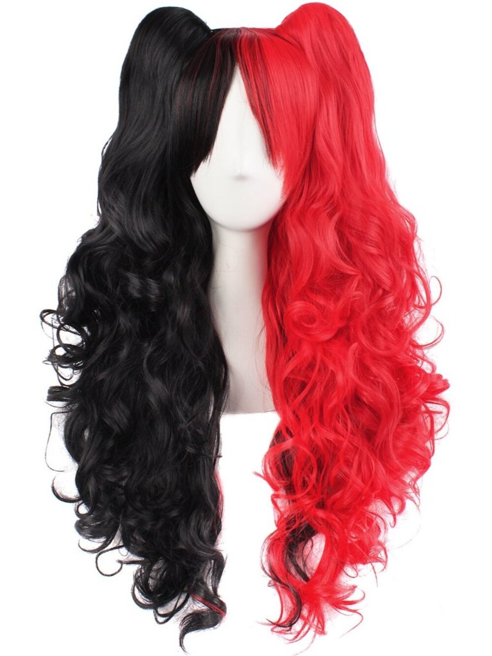 Women's Black Red Synthetic Lolita Long Curly Clip On Ponytails Cosplay Wigs